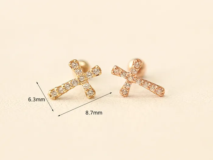 MinimalBijoux Earrings 14K Gold Cross Cubic Cartilage Earring 20G18G16G