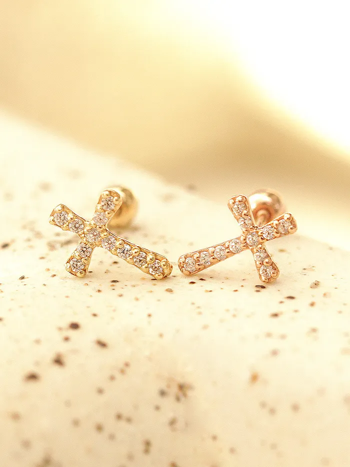 MinimalBijoux Earrings 14K Gold Cross Cubic Cartilage Earring 20G18G16G