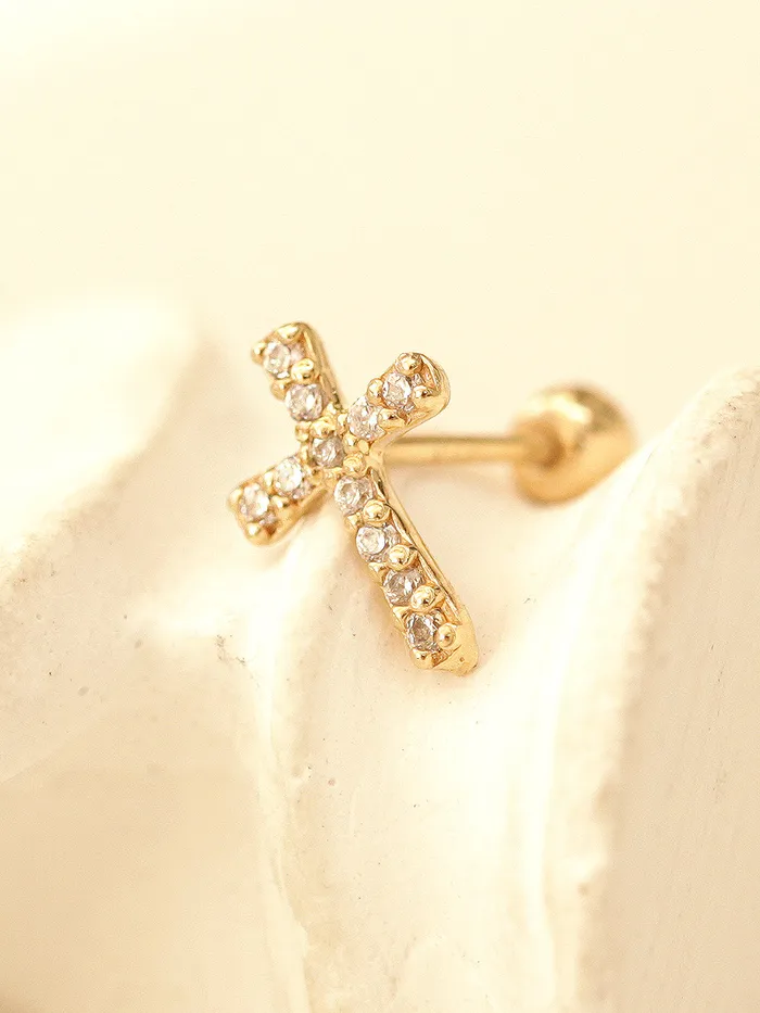 MinimalBijoux Earrings 14K Gold Cross Cubic Cartilage Earring 20G18G16G