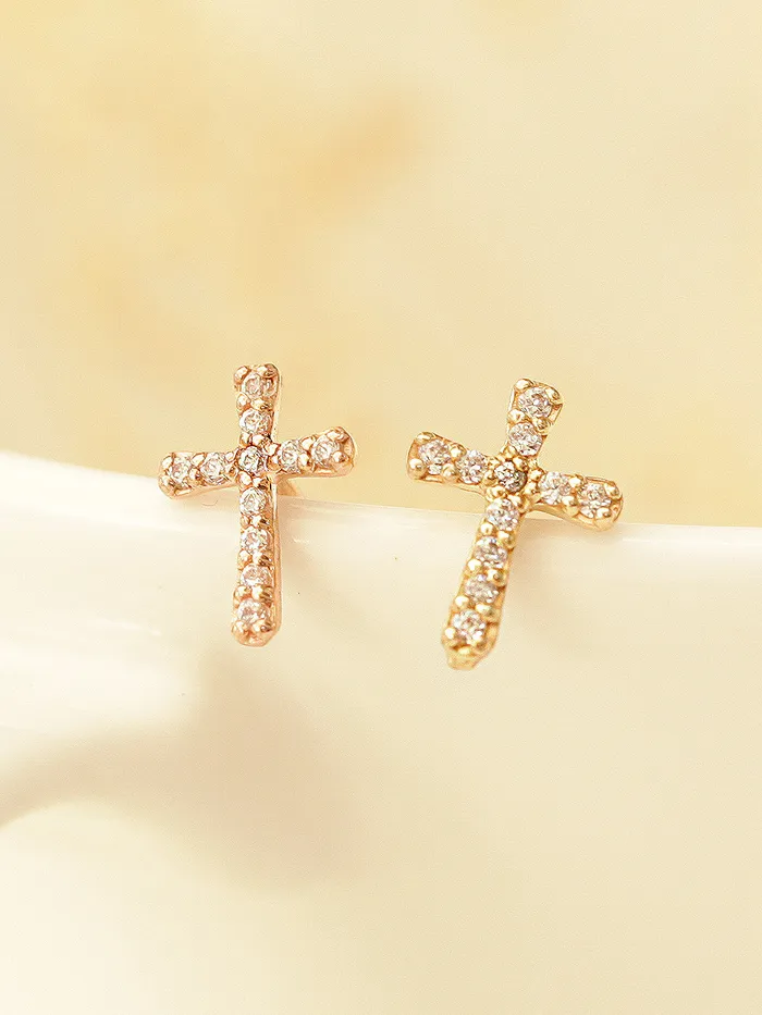 MinimalBijoux Earrings 14K Gold Cross Cubic Cartilage Earring 20G18G16G
