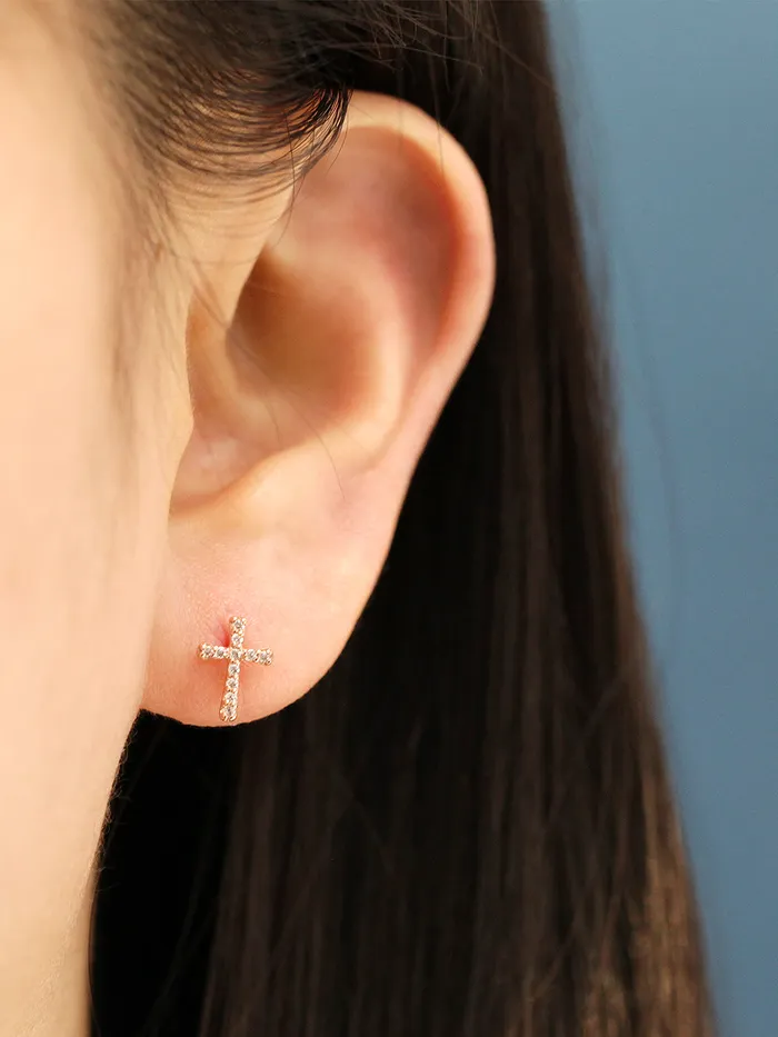 MinimalBijoux Earrings 14K Gold Cross Cubic Cartilage Earring 20G18G16G
