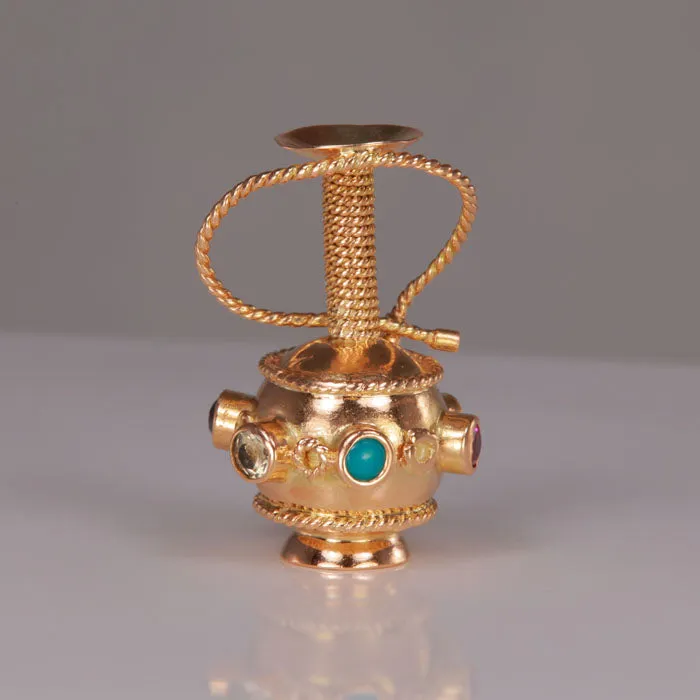 Moriartys Gem Art Charm Necklaces 14K Yellow Gold and Synthetic Gem Hookah Charm