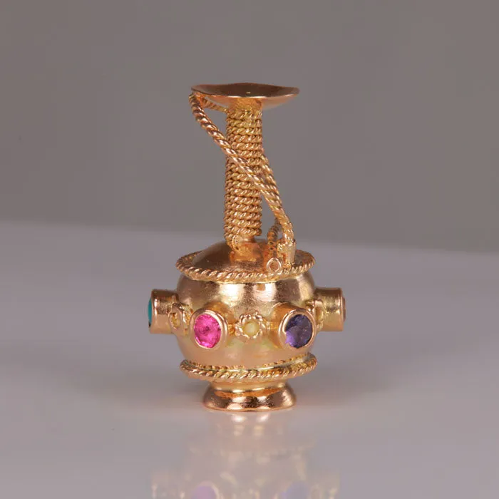 Moriartys Gem Art Charm Necklaces 14K Yellow Gold and Synthetic Gem Hookah Charm