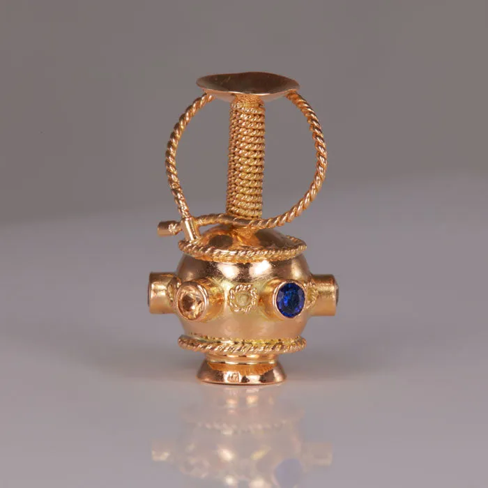 Moriartys Gem Art Charm Necklaces 14K Yellow Gold and Synthetic Gem Hookah Charm