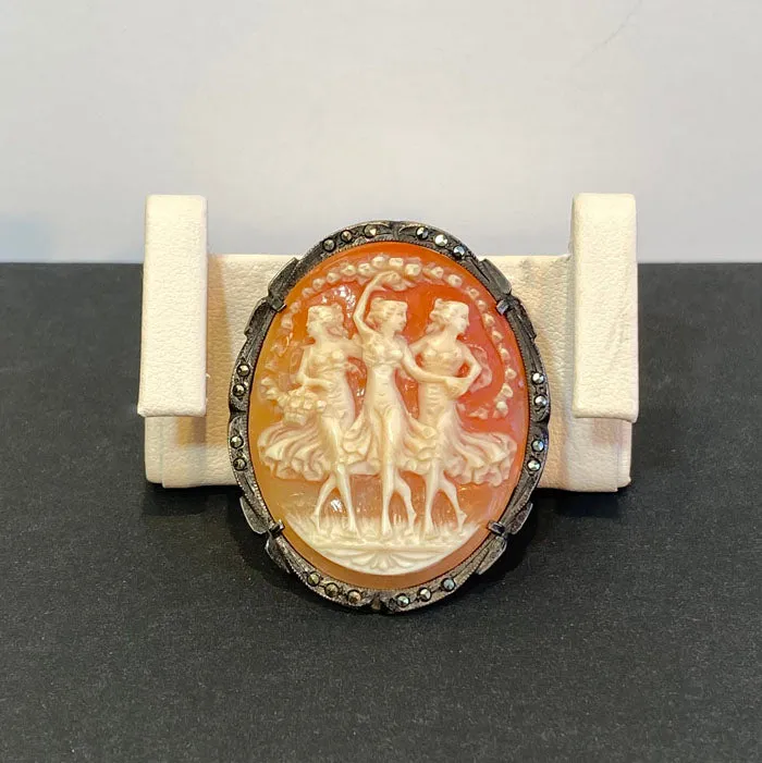 Moriartys Gem Art Necklaces Silver Framed Carved Three Graces Cameo PendantPin