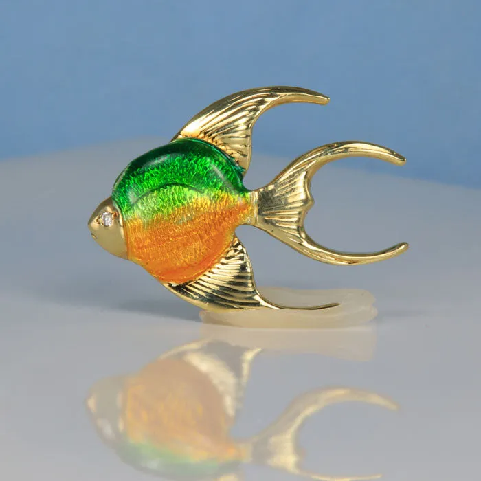 Moriartys Gem Art PreStyled Sets 14K Yellow Gold Diamond Tropical Fish PinBrooch Moriartys Gem Art PreStyled Sets 14K Yellow Gold Diamond Tropical Fish PinBrooch