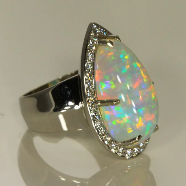 Moriartys Gem Art Rings 14K White Gold Opal and Diamond Ring