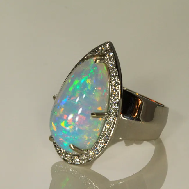 Moriartys Gem Art Rings 14K White Gold Opal and Diamond Ring