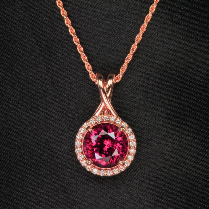 Necklaces Moriartys Gem Art 14k Rose Gold Umbalite Garnet with Diamond Halo 314 Carats