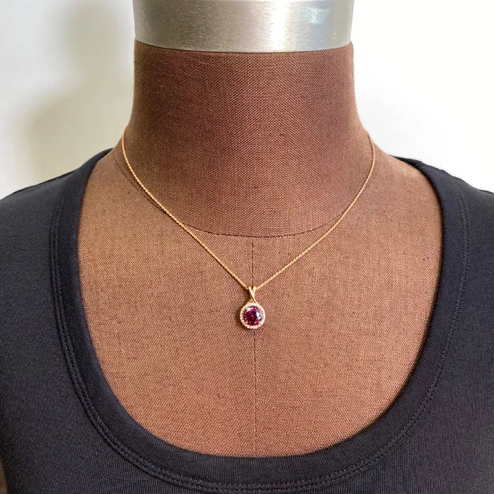Necklaces Moriartys Gem Art 14k Rose Gold Umbalite Garnet with Diamond Halo 314 Carats