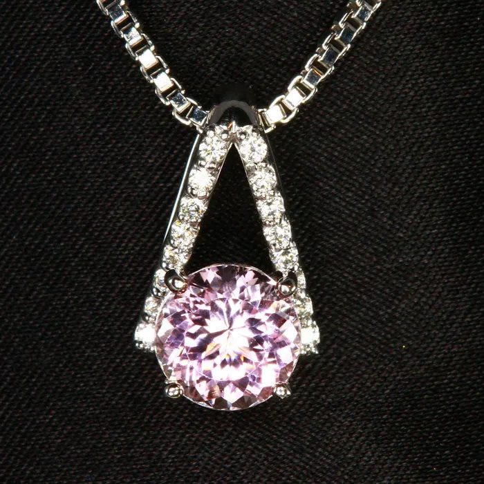 Necklaces Moriartys Gem Art 14K White Gold Portuguese Round Pink Tourmaline and Diamond Pendant 252 Carats