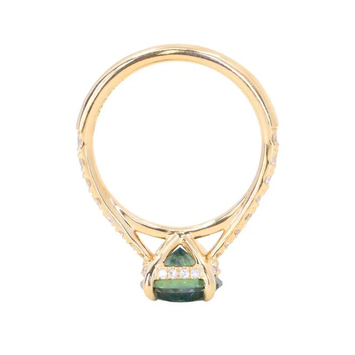 PreStyled Sets Anueva Jewelry 254ct Round Teal Sapphire Hidden Halo Solitaire with French Set Diamonds in 18k Yellow Gold