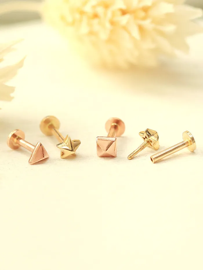 PreStyled Sets MinimalBijoux 14K Gold Tiny Pyramid Internally Threaded Labret Piercing 18G16G PreStyled Sets MinimalBijoux 14K Gold Tiny Pyramid Internally Threaded Labret Piercing 18G16G