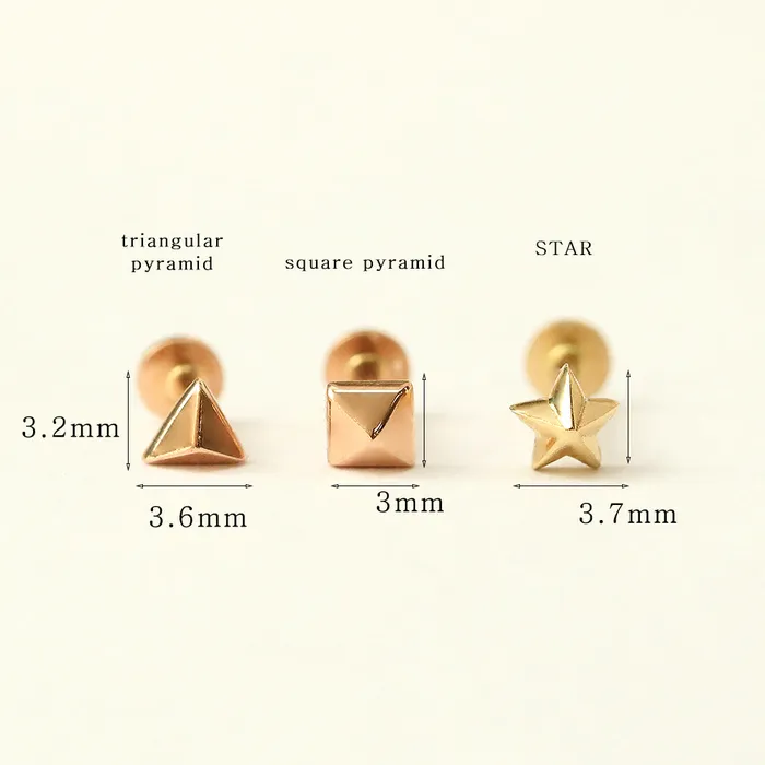 PreStyled Sets MinimalBijoux 14K Gold Tiny Pyramid Internally Threaded Labret Piercing 18G16G