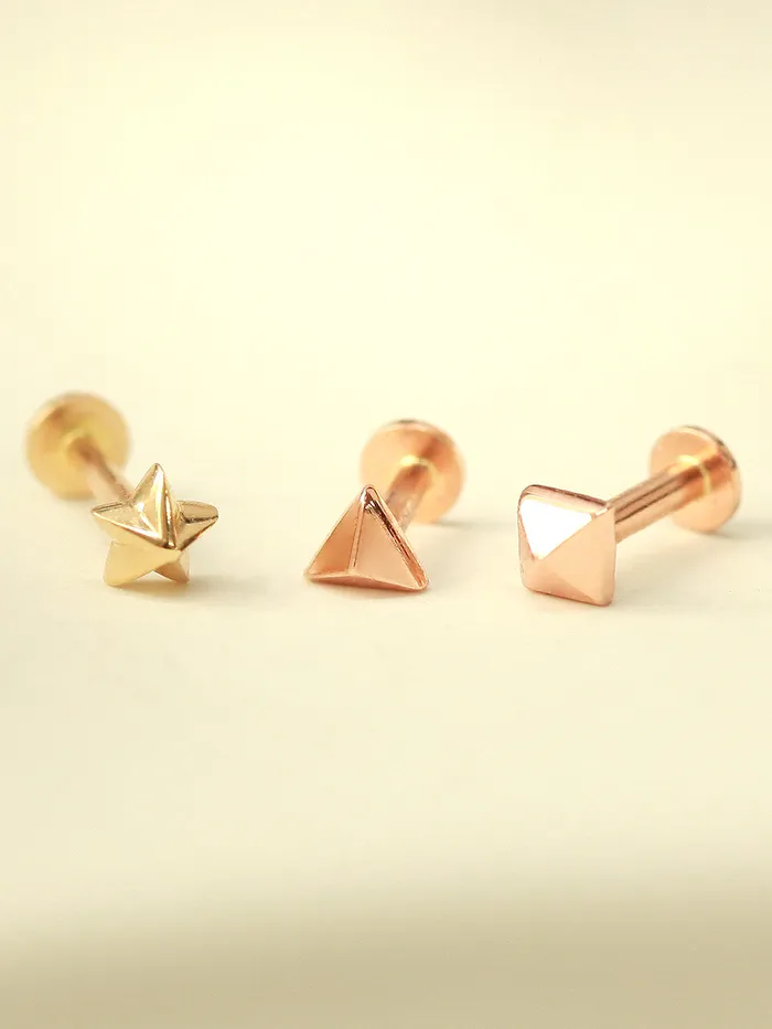 PreStyled Sets MinimalBijoux 14K Gold Tiny Pyramid Internally Threaded Labret Piercing 18G16G