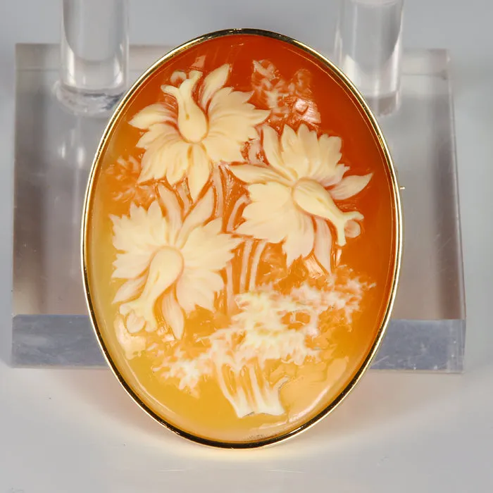 PreStyled Sets Moriartys Gem Art 14K Yellow Gold Floral Carved Shell PinPendant PreStyled Sets Moriartys Gem Art 14K Yellow Gold Floral Carved Shell PinPendant
