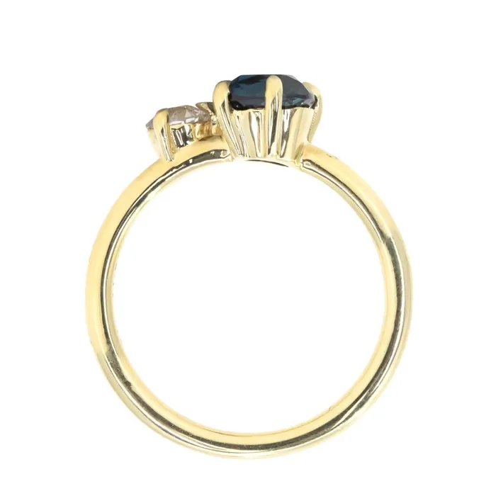 Rings Anueva Jewelry 156ct Deep Teal Blue Pear and Antique Old Mine Cut Diamond Ring in 18k Yellow Gold