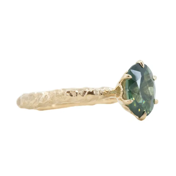 Rings Anueva Jewelry 168ct Oval Teal Sapphire Lotus Six Prong Solitaire Ring in 14k Yellow Gold