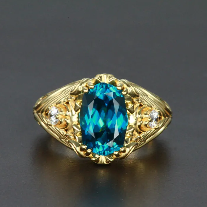 Rings Moriartys Gem Art 18K Yellow Gold Blue Zircon and Diamond Ring 559 Carats Designed by Christopher Michael