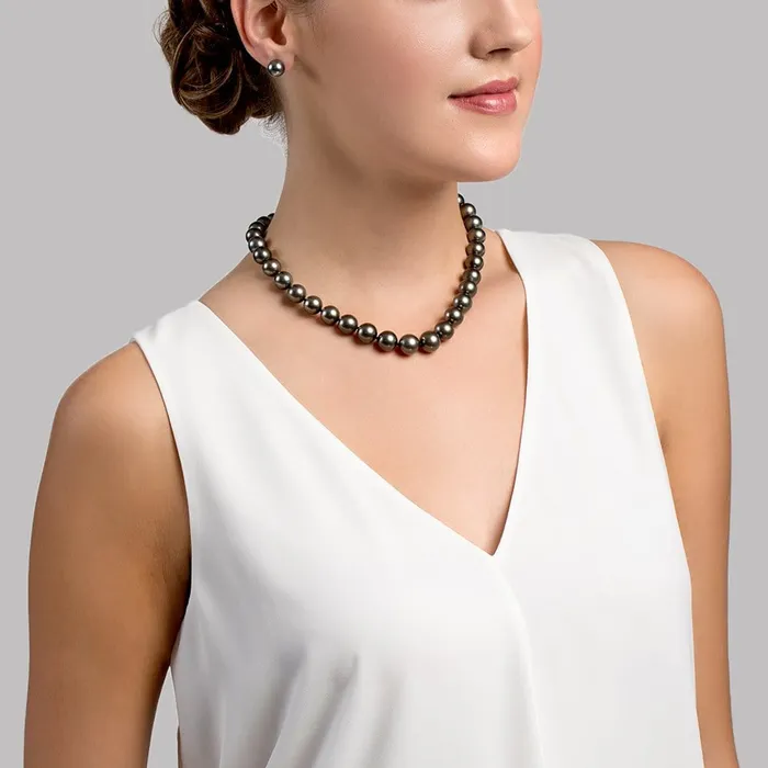 SPT Black Tahitian True Round Pearl Necklace 100120mm AAAGem Quality Necklaces