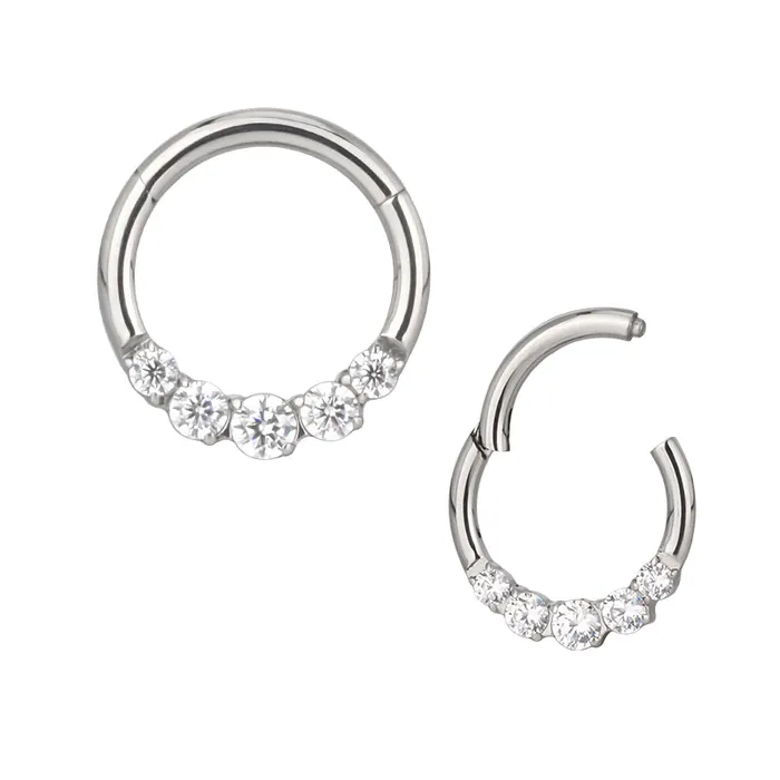 Tulsa Body Jewelry Five CZ Titanium Hinged Ring Rings