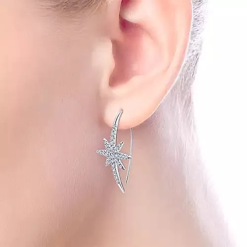 14K White Gold Diamond Star Drop Earrings International Diamond Center Earrings