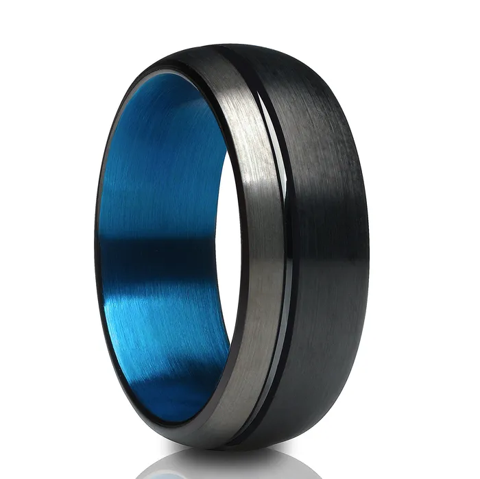 Clean Casting Jewelry Rings Gunmetal Wedding Ring Black Tungsten Ring Blue Wedding Ring Black Wedding Ring