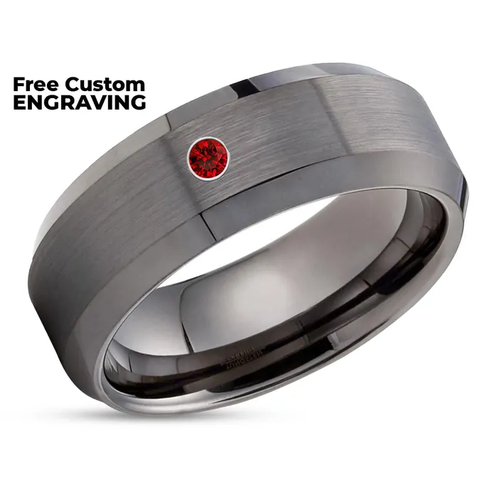 Clean Casting Jewelry Rings Ruby Tungsten Wedding Band Gunmetal Tungsten Ring Gray Tungsten 8mm