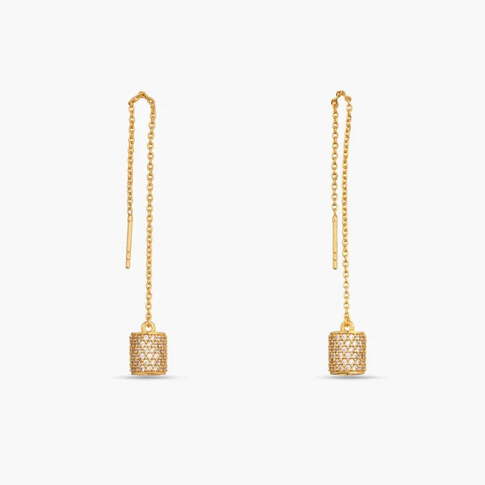 Earrings SILVER Cylindrical CZ Delicate Silver Threader Earrings