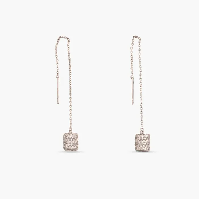 Earrings SILVER Cylindrical CZ Delicate Silver Threader Earrings
