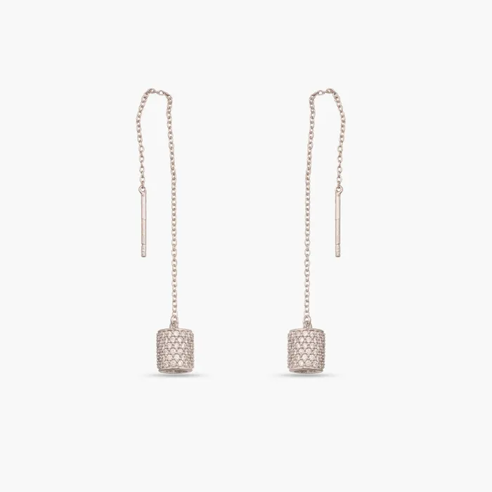 Earrings SILVER Cylindrical CZ Delicate Silver Threader Earrings