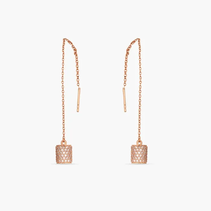 Earrings SILVER Cylindrical CZ Delicate Silver Threader Earrings