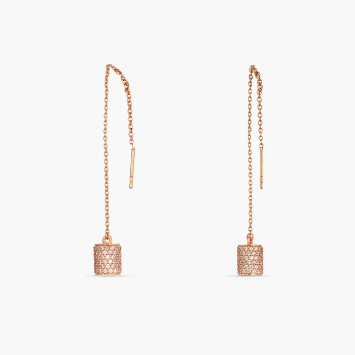 Earrings SILVER Cylindrical CZ Delicate Silver Threader Earrings