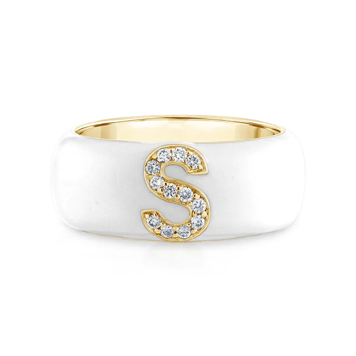 Enamel and Diamond Initial Cigar Band SG Fine Rings