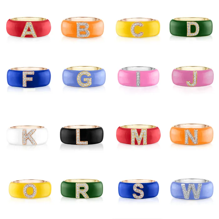 Enamel and Diamond Initial Cigar Band SG Fine Rings