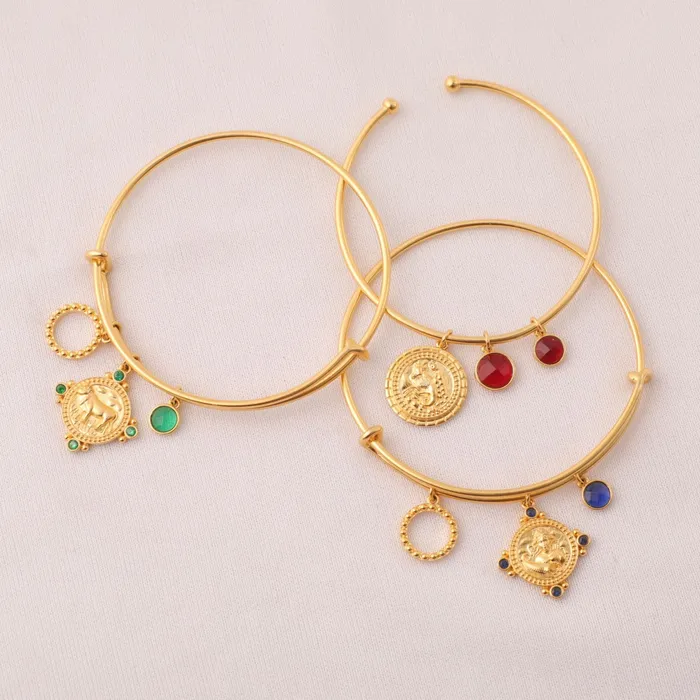 Garnet Capricorn Zodiac Gold Plated Silver Cuff Bracelet SILVER Bracelets