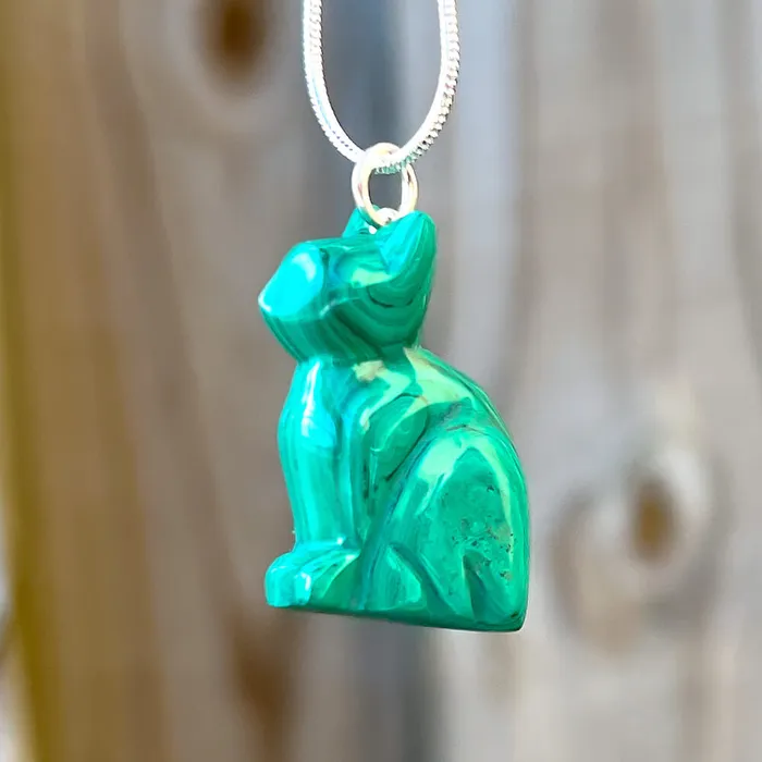 Genuine Malachite Cat Necklace Magic Crystals Necklaces
