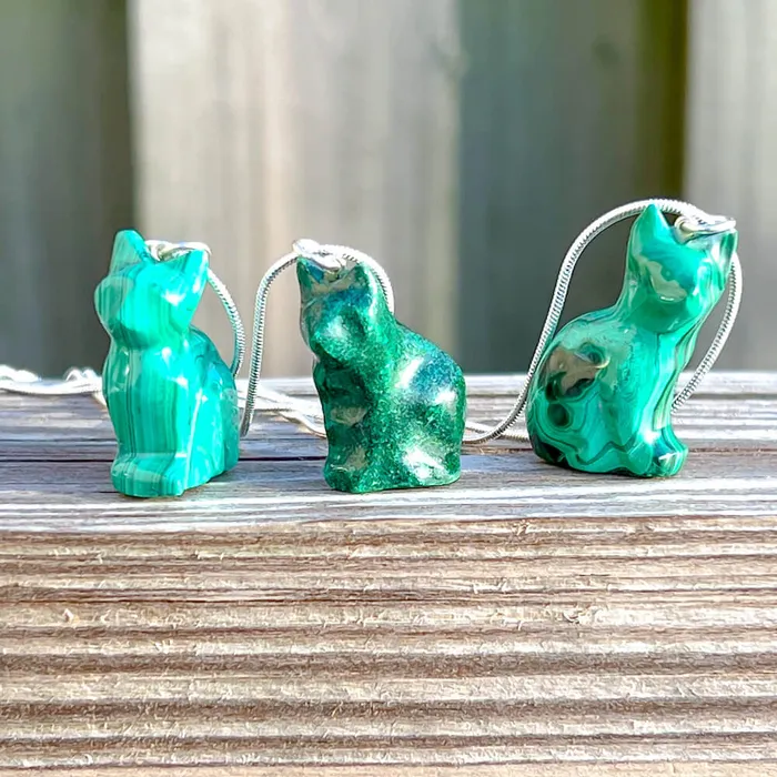 Genuine Malachite Cat Necklace Magic Crystals Necklaces