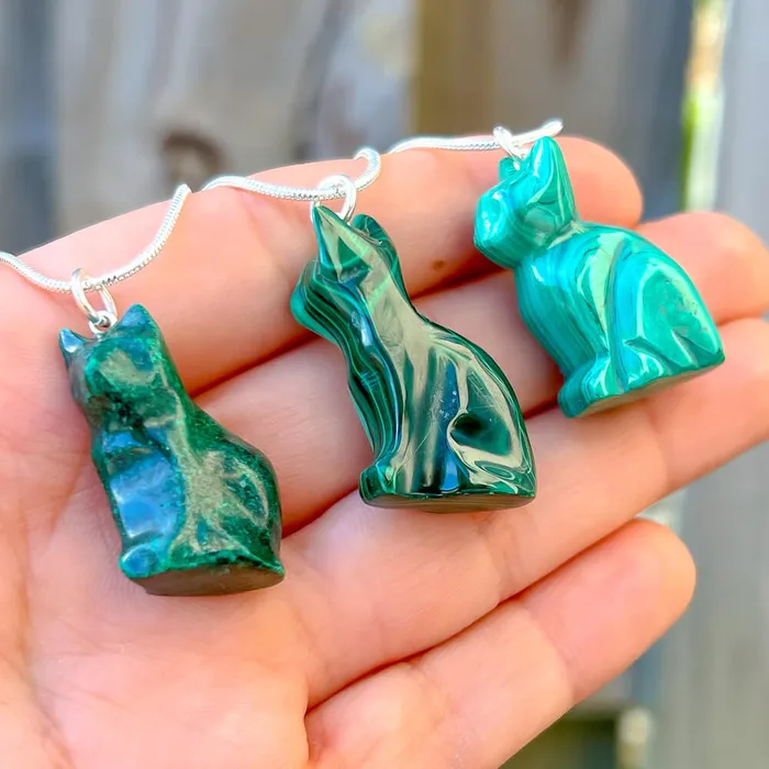 Genuine Malachite Cat Necklace Magic Crystals Necklaces