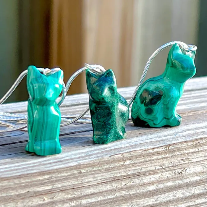 Genuine Malachite Cat Necklace Magic Crystals Necklaces