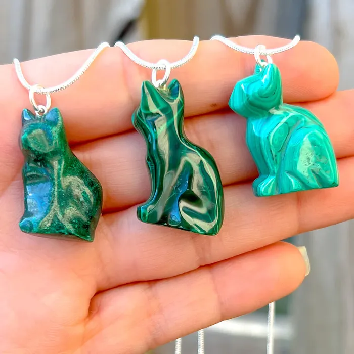Genuine Malachite Cat Necklace Magic Crystals Necklaces