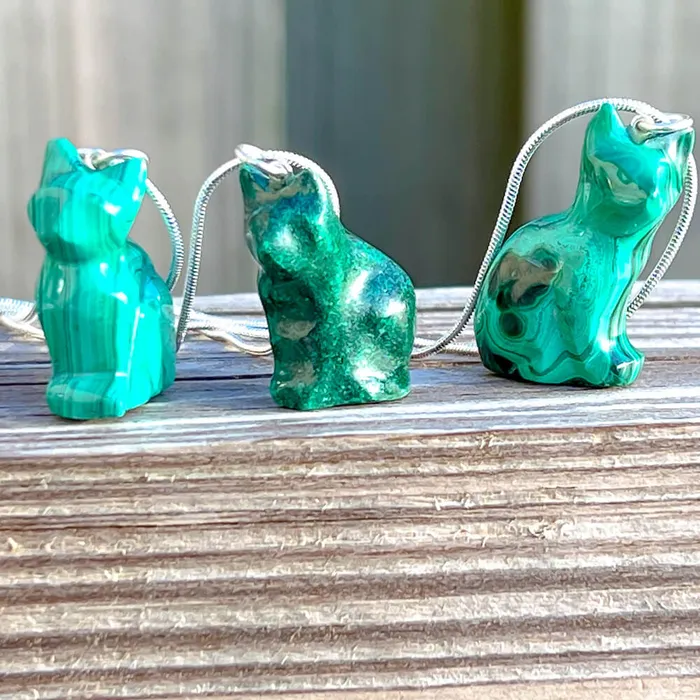 Genuine Malachite Cat Necklace Magic Crystals Necklaces