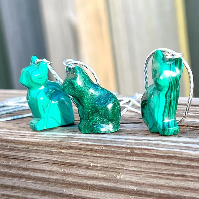 Genuine Malachite Cat Necklace Magic Crystals Necklaces