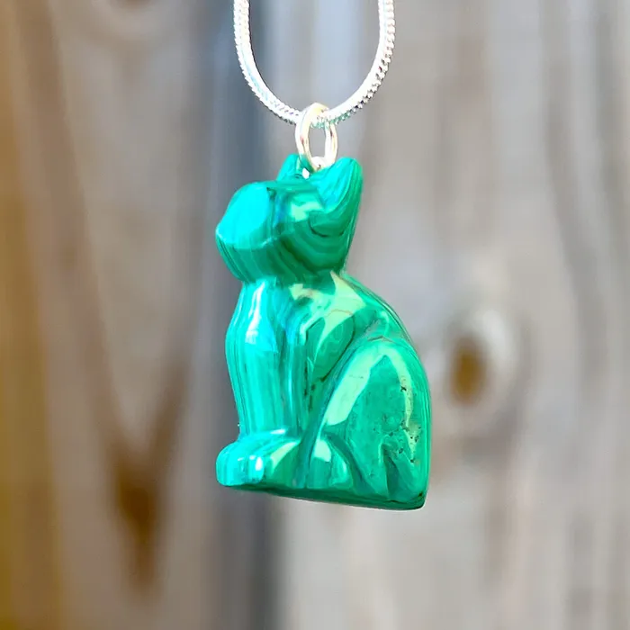 Genuine Malachite Cat Necklace Magic Crystals Necklaces