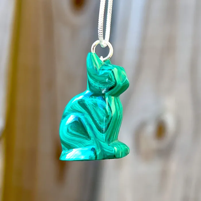 Genuine Malachite Cat Necklace Magic Crystals Necklaces