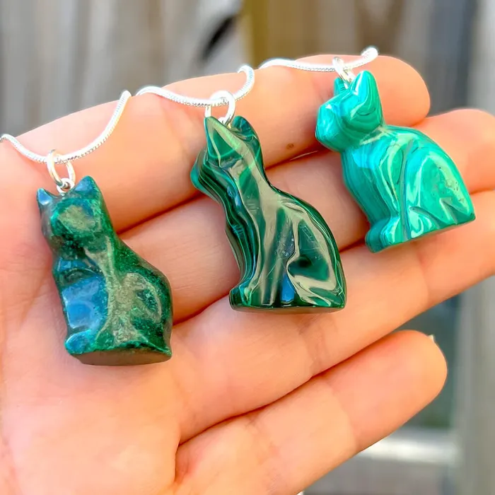 Genuine Malachite Cat Necklace Magic Crystals Necklaces