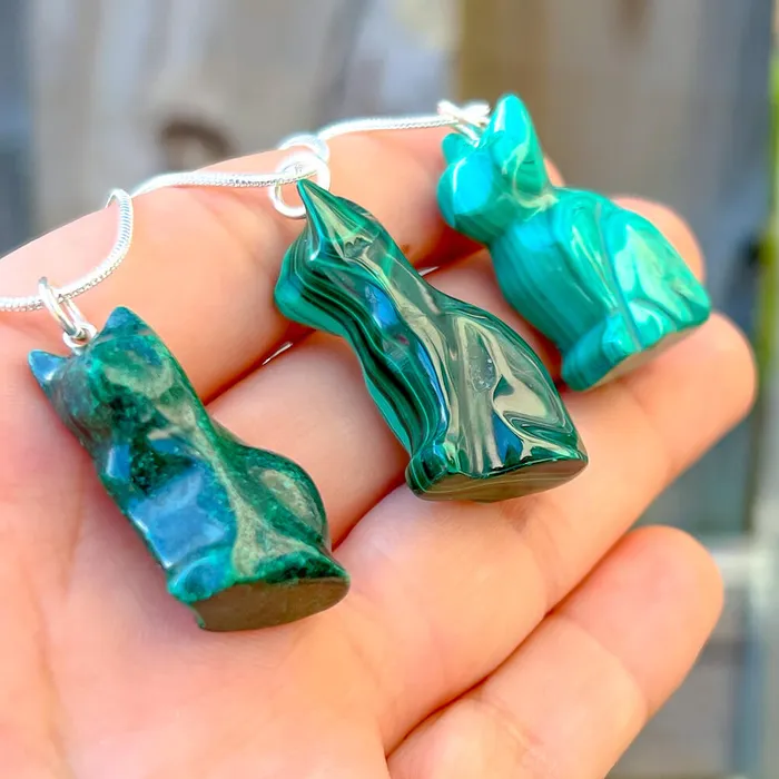 Genuine Malachite Cat Necklace Magic Crystals Necklaces