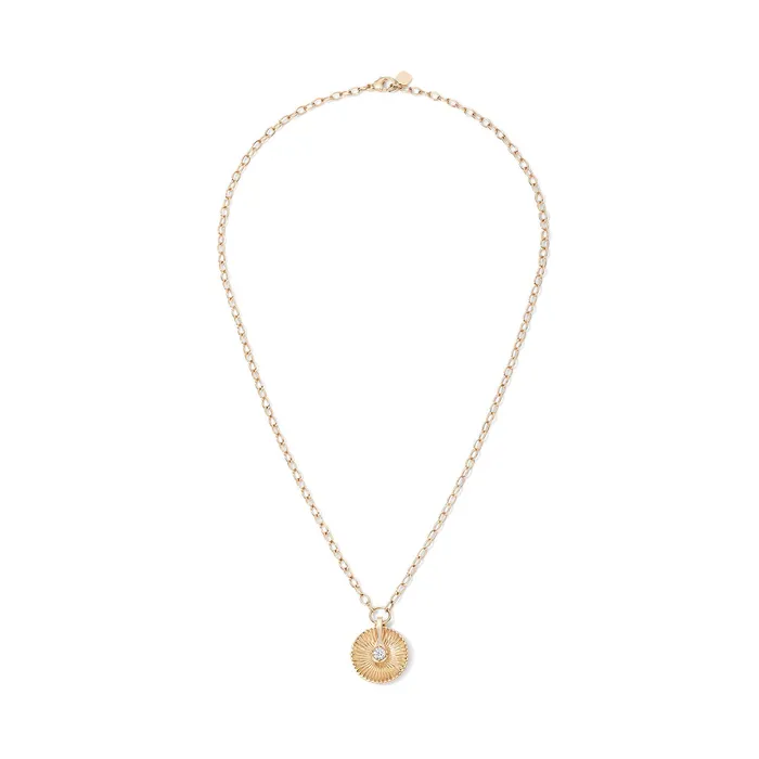 Gold and Diamond Fluted Round Pendant SG Fine Necklaces