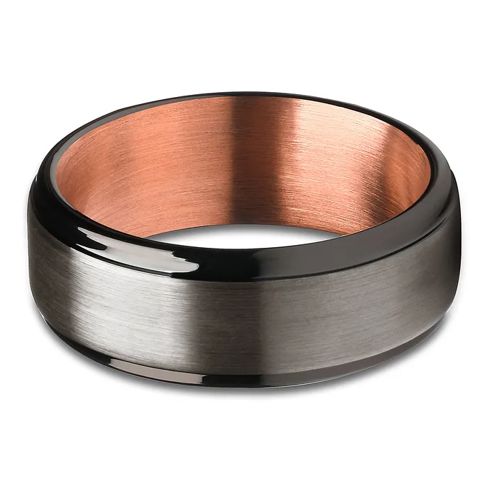 Gunmetal Wedding Ring Rose Gold Tungsten Ring Black Wedding Ring Rose Gold Clean Casting Jewelry Rings