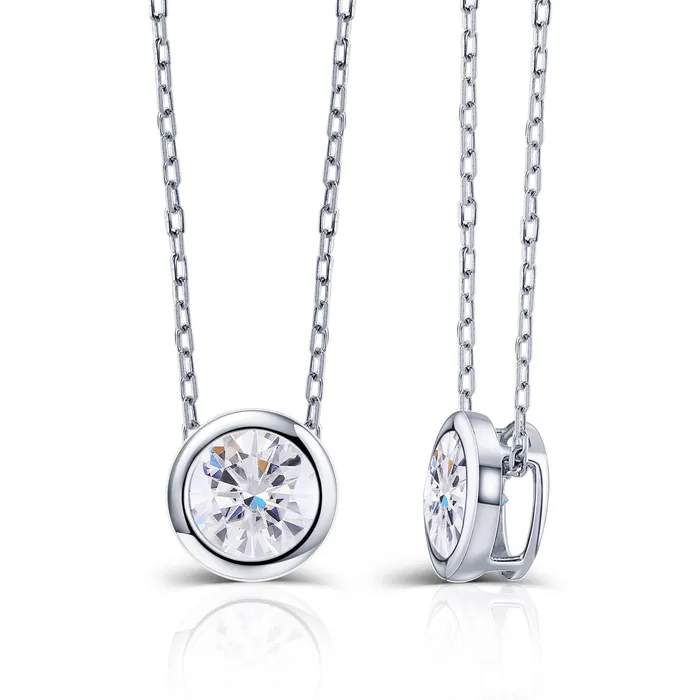 Luxus Moissanite Rings Jewelry Necklaces 14k White Gold Bezel Set Moissanite Necklace Pendant 2ct